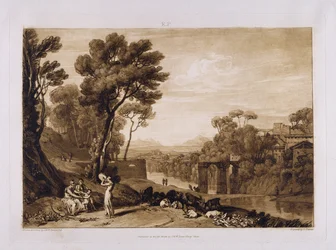 De vrouw en tamboerijn, gegraveerd door Charles Turner (1773-1857)